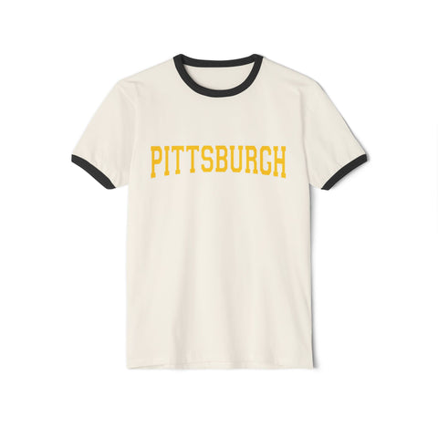 Pittsburgh Varsity Letters Unisex Cotton Ringer T-Shirt T-Shirt - YinzerShop