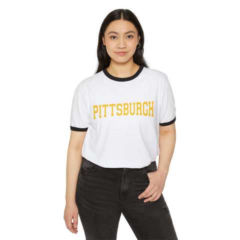 Pittsburgh Varsity Letters Unisex Cotton Ringer T-Shirt T-Shirt - YinzerShop