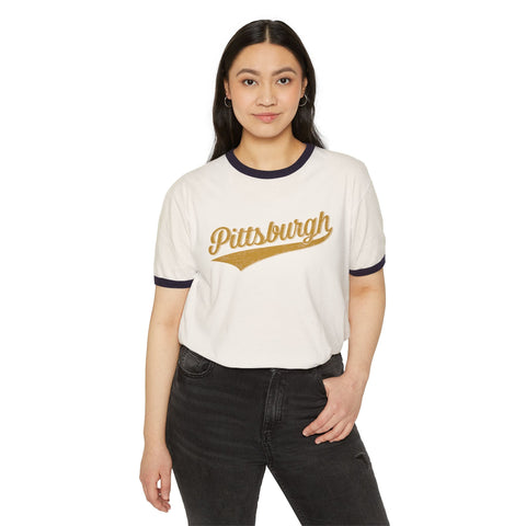 Pittsburgh Varsity Retro Cotton Ringer T-Shirt - Next Level 3604 T-Shirt - YinzerShop