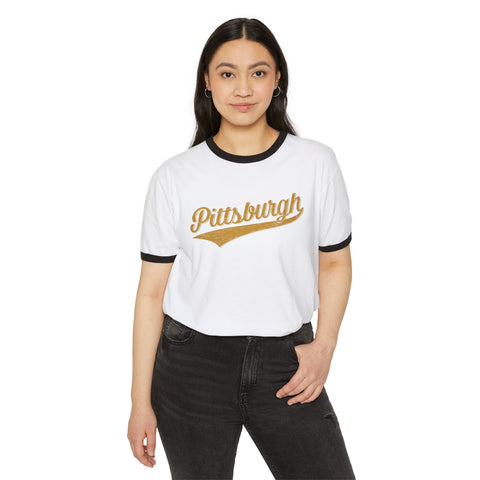 Pittsburgh Varsity Retro Cotton Ringer T-Shirt - Next Level 3604 T-Shirt - YinzerShop