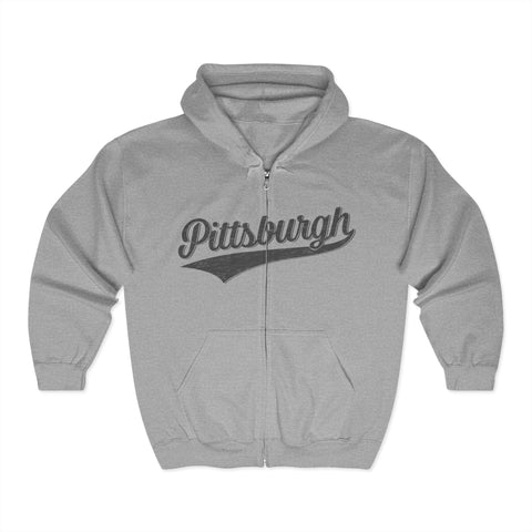 Pittsburgh Varsity Retro Heavy Blend Full Zip Hooded Sweatshirt Hoodie - YinzerShop