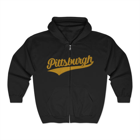 Pittsburgh Varsity Retro Heavy Blend Full Zip Hooded Sweatshirt Hoodie - YinzerShop