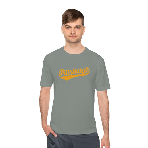 Pittsburgh Varsity Retro Moisture Wicking T-shirt - Sport-Tek ST350 T-Shirt - YinzerShop