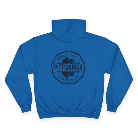 Pittsburgh Vintage Stamp - Print on back - Champion Hoodie Hoodie - YinzerShop