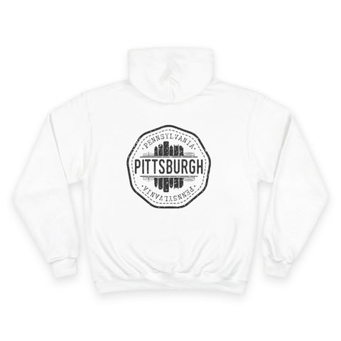 Pittsburgh Vintage Stamp - Print on back - Champion Hoodie Hoodie - YinzerShop