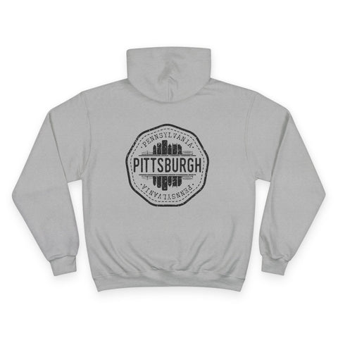 Pittsburgh Vintage Stamp - Print on back - Champion Hoodie Hoodie - YinzerShop