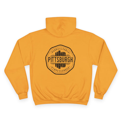 Pittsburgh Vintage Stamp - Print on back - Champion Hoodie Hoodie - YinzerShop