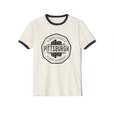 Pittsburgh Vintage Stamp - Unisex Cotton Ringer T-Shirt T-Shirt - YinzerShop
