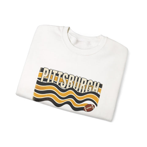 Pittsburgh Wavy Football Crewneck Sweatshirt Sweatshirt - YinzerShop
