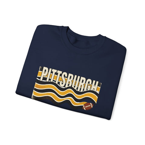 Pittsburgh Wavy Football Crewneck Sweatshirt Sweatshirt - YinzerShop