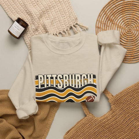 Pittsburgh Wavy Football Crewneck Sweatshirt Sweatshirt - YinzerShop