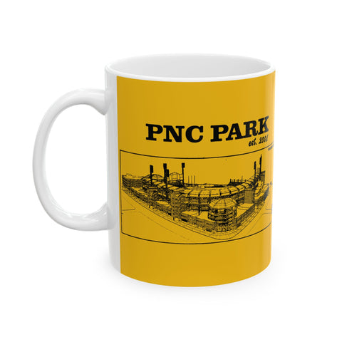 PNC Park - 2001 - Retro Schematic - Pittsburgh Coffee Ceramic Mug Mug - YinzerShop