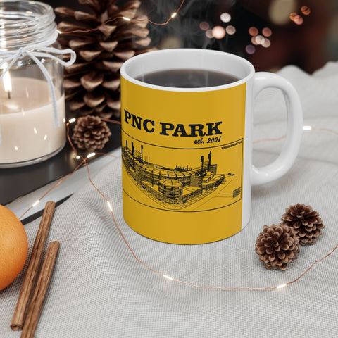 PNC Park - 2001 - Retro Schematic - Pittsburgh Coffee Ceramic Mug Mug - YinzerShop