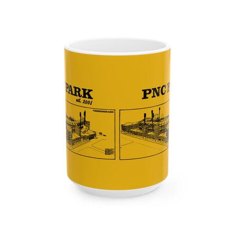 PNC Park - 2001 - Retro Schematic - Pittsburgh Coffee Ceramic Mug Mug - YinzerShop