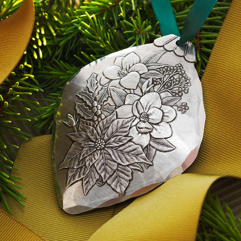 Poinsettia Bulb Ornament – Rustic Holiday Decor | Hand Hammered Metal Bulb - YinzerShop