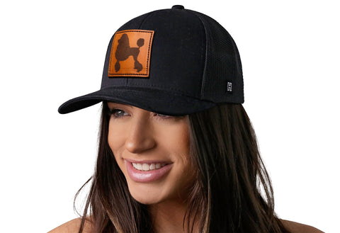 Poodle Trucker Hat Leather | Black Dog Snapback Trucker - YinzerShop