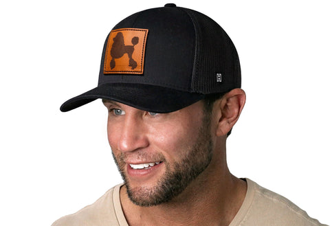Poodle Trucker Hat Leather | Black Dog Snapback Trucker - YinzerShop
