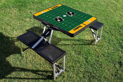 Portable Folding Picnic Table | Pittsburgh Steelers Football Field Camping Table with Basket Weave Seats Licensed - YinzerShop