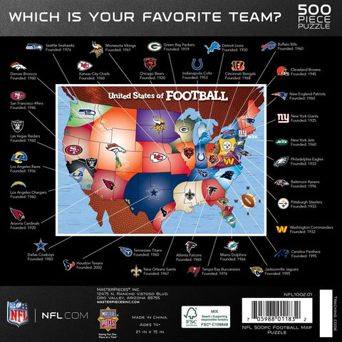 NFL Jigsaw Puzzle - 500 Piece USA NFL Team Map | Family Game Challenge