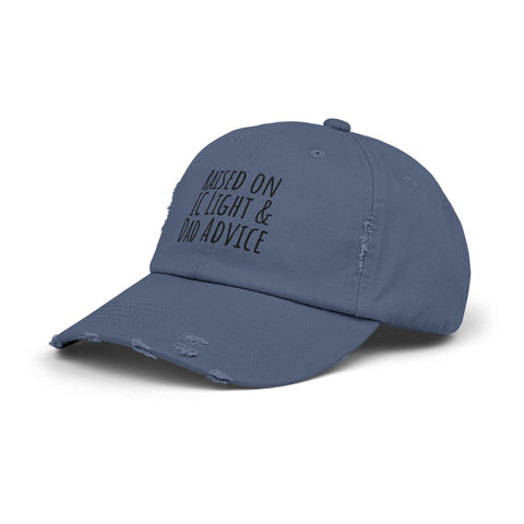 Raised on IC Light and Dad Advice - Distressed Cap Hats - YinzerShop