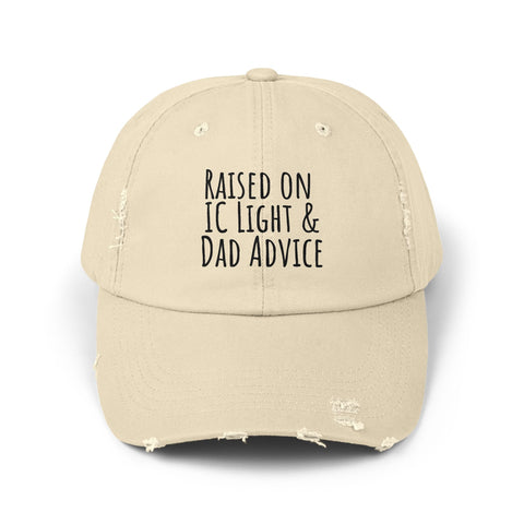 Raised on IC Light and Dad Advice - Distressed Cap Hats - YinzerShop
