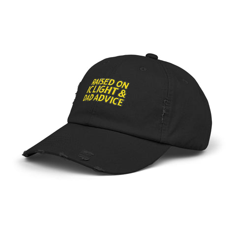Raised on IC Light and Dad Advice - Distressed Cap Hats - YinzerShop