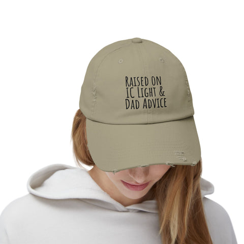 Raised on IC Light and Dad Advice - Distressed Cap Hats - YinzerShop