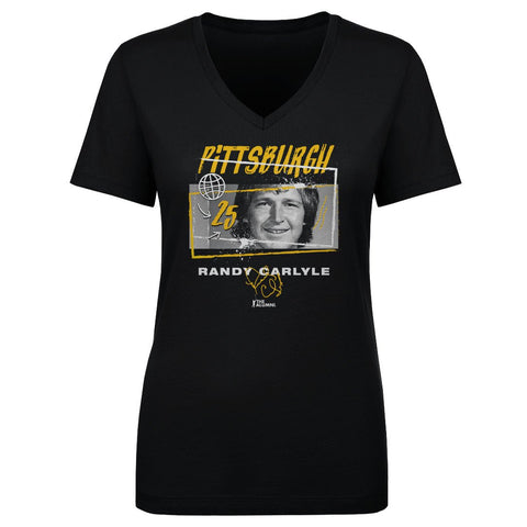 Randy Carlyle T-Shirt - Pittsburgh Tones Cotton Short Sleeve V-Neck Tee Women's V-Neck T-Shirt - YinzerShop
