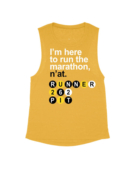 Pittsburgh I'm here to run n'at 13.1 Tops - Multi-Product Raw Threads Athletics XS Golden Flowy Tank