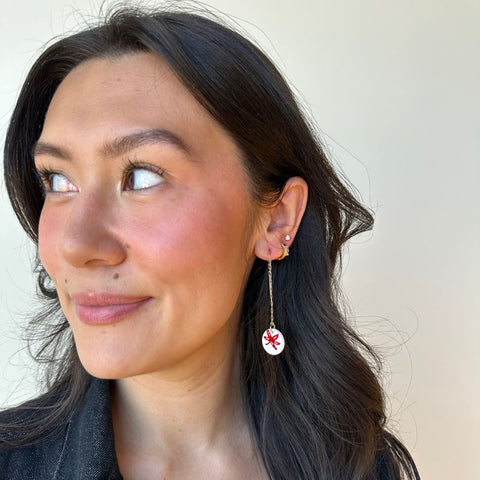 Ohio State Buckeye Earrings - Lightweight Leather Threader Earrings for Game Day