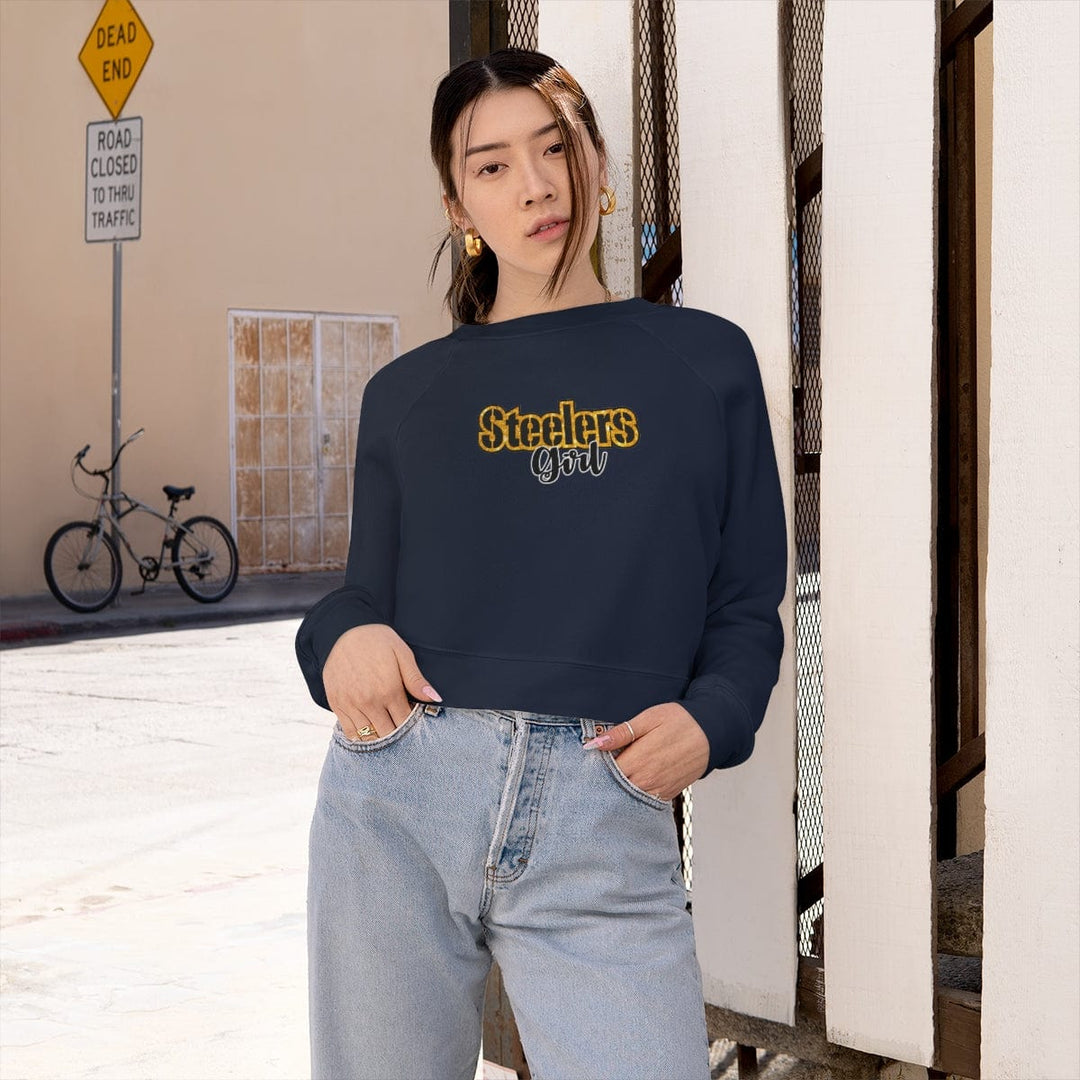 Retro Design Steelers Girl Women's Cropped Fleece Pullover Sweatshirt Printify Navy S 