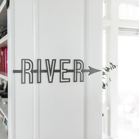 River Script Wall Decor – Handcrafted Metal Wall Art | Steel Hanging Sign 24x9 Wall Decor - YinzerShop