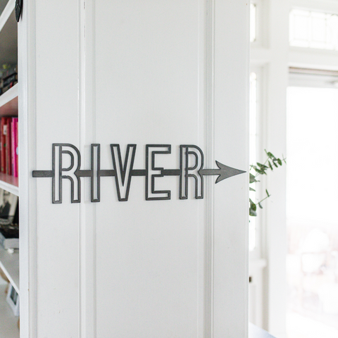 River Script Wall Decor – Handcrafted Metal Wall Art | Steel Hanging Sign 24x9