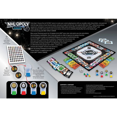NHL Opoly Junior - Kids Hockey Game | Reusable Logo Stickers & Penalty Box Challenge