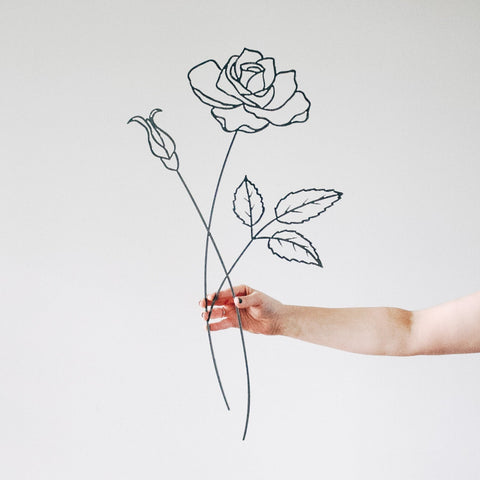 Rose Flower Wall Decor - 24 Inch Metal Rose Art | Romantic Floral Sculpture Wall Decor - YinzerShop