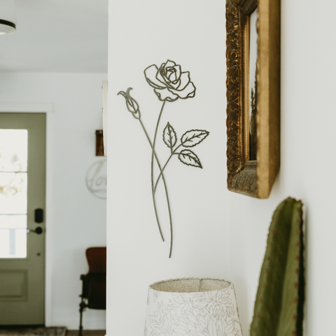 Rose Flower Wall Decor - 24 Inch Metal Rose Art | Romantic Floral Sculpture
