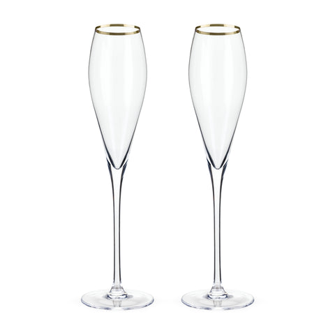 Gold-Rimmed Crystal Champagne Flutes Set of 2