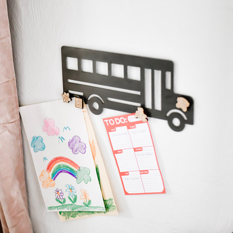 School Bus Wall Decor - Magnetic Display Board Steel Wall Sign for Classroom