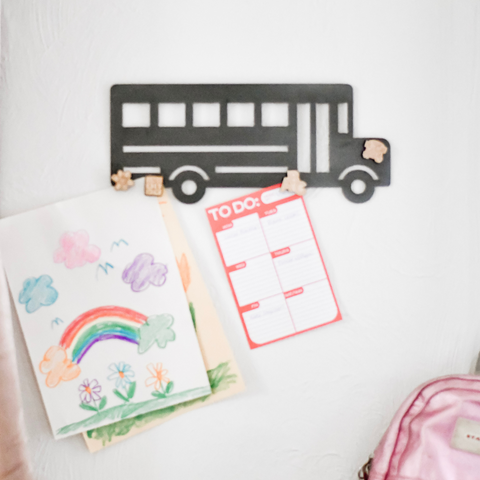 School Bus Wall Decor - Magnetic Display Board Steel Wall Sign for Classroom