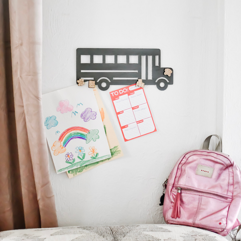School Bus Wall Decor - Magnetic Display Board Steel Wall Sign for Classroom
