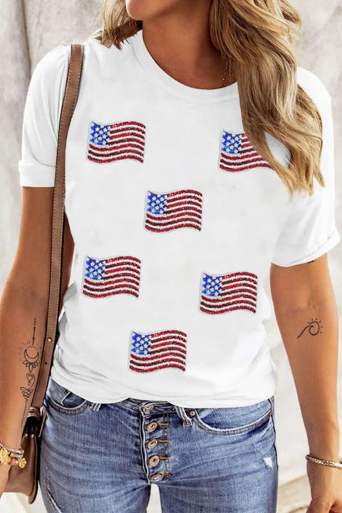 Sequin Flag T Shirt | Stylish American Flag Shirt Casual Polyester Cotton Tee - YinzerShop