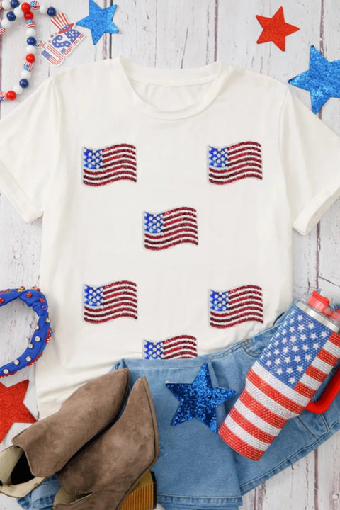 Sequin Flag T Shirt | Stylish American Flag Shirt Casual Polyester Cotton Tee - YinzerShop