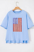 Sequined American Flag Shirt - Dropped Shoulder Tee | Soft Cotton Stretch Shirt - YinzerShop