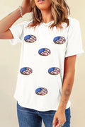 Sequined Flag T Shirt - Simply Love Short Sleeve Round Neck Polyester Cotton Blend Tee - YinzerShop