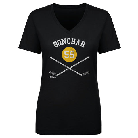 Sergei Gonchar T-Shirt – Pittsburgh Hockey Shirt | Cotton V-Neck Tee, Short Sleeve Women's V-Neck T-Shirt - YinzerShop