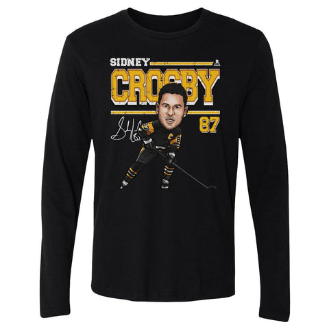 Sidney Crosby T-Shirt – Pittsburgh Cartoon Hockey Tee | 500 LEVEL Cotton Crewneck Men's Long Sleeve T-Shirt - YinzerShop