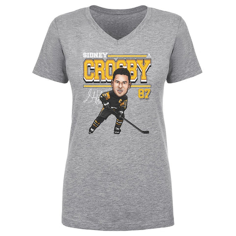 Sidney Crosby T-Shirt – Pittsburgh Hockey Shirt | Cartoon Hockey Tee V-Neck Cotton Women's V-Neck T-Shirt - YinzerShop