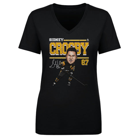 Sidney Crosby T-Shirt – Pittsburgh Hockey Shirt | Cartoon Hockey Tee V-Neck Cotton Women's V-Neck T-Shirt - YinzerShop