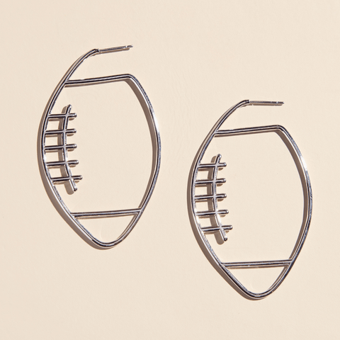 Silver Football Hoops – Sporty Hoop Earrings | Waterproof 14k Gold & Rhodium Plated Hoop Earrings - YinzerShop