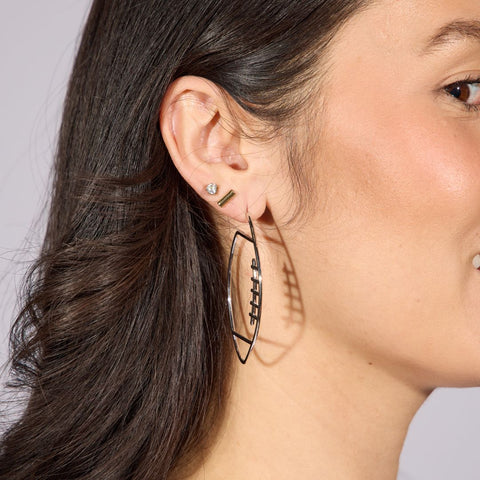 Silver Football Hoops – Sporty Hoop Earrings | Waterproof 14k Gold & Rhodium Plated Hoop Earrings - YinzerShop